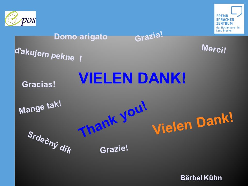 VIELEN DANK! Thank you! Vielen Dank! Grazia! Domo arigato Merci!