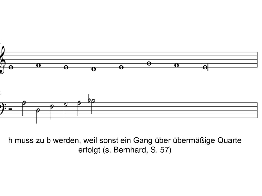 h muss zu b werden, weil sonst ein Gang über übermäßige Quarte erfolgt (s. Bernhard, S. 57)