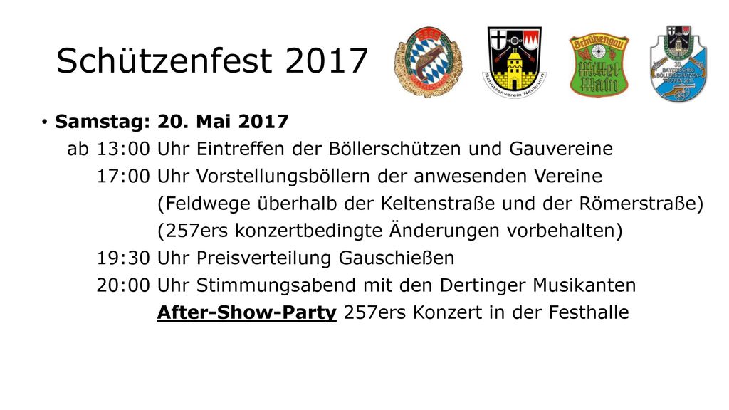 Schützenfest 2017 Samstag: 20. Mai 2017