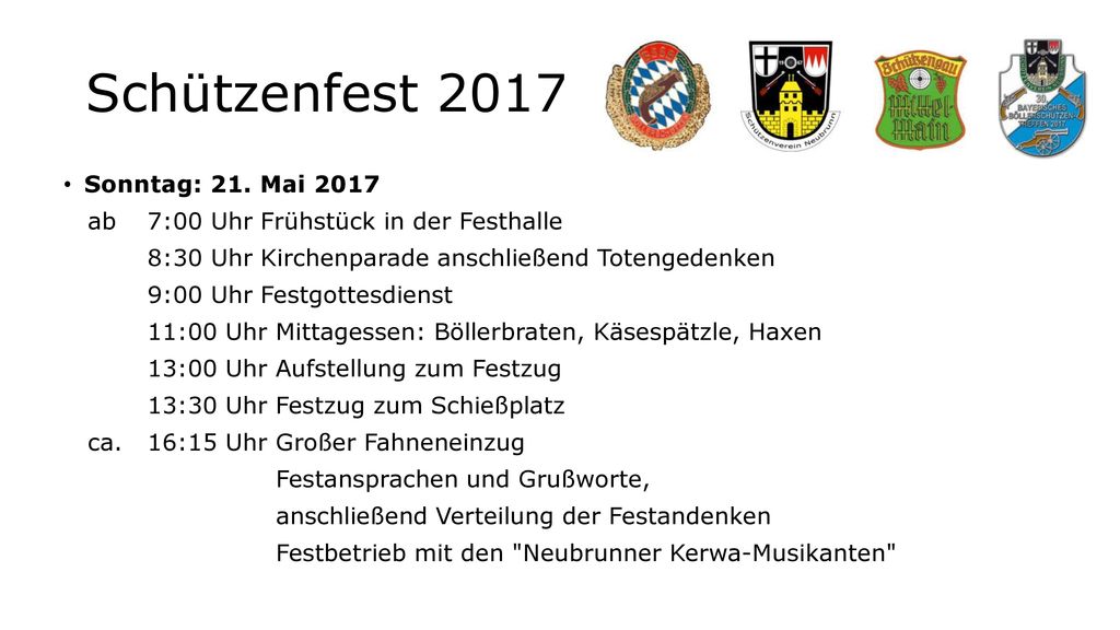 Schützenfest 2017 Sonntag: 21. Mai 2017