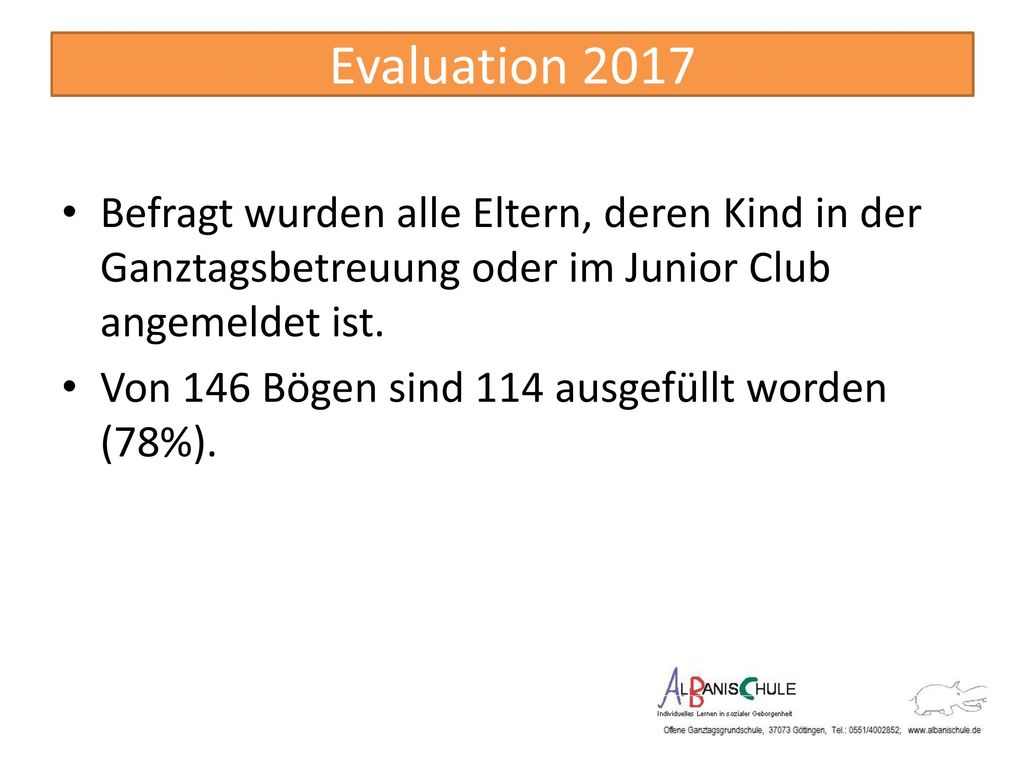 Befragt wurden alle Eltern, deren Kind in der Ganztagsbetreuung oder im Junior Club angemeldet ist.