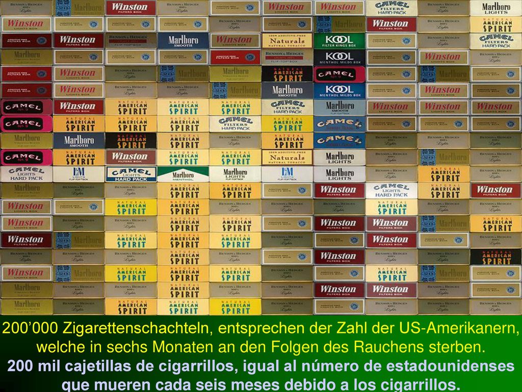 200’000 Zigarettenschachteln, entsprechen der Zahl der US-Amerikanern, welche in sechs Monaten an den Folgen des Rauchens sterben.