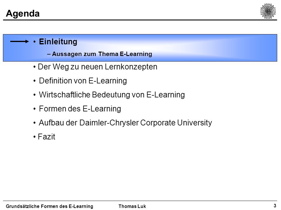Agenda Einleitung Der Weg zu neuen Lernkonzepten