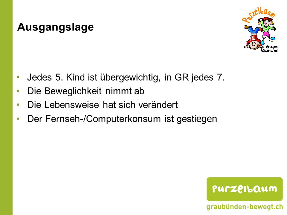 Ausgangslage Jedes 5. Kind ist übergewichtig, in GR jedes 7.