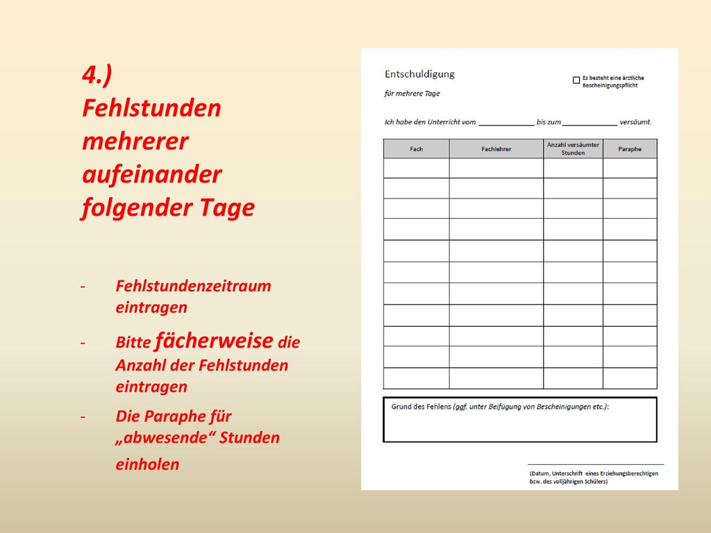 Fehlstunden mehrerer aufeinander folgender Tage
