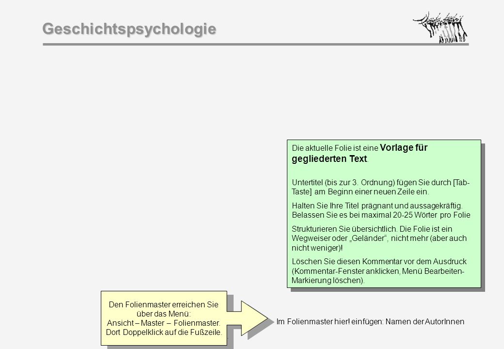 Die aktuelle Folie ist eine Vorlage für gegliederten Text.