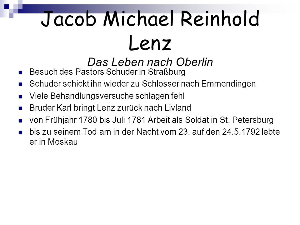 Jacob Michael Reinhold Lenz Das Leben nach Oberlin