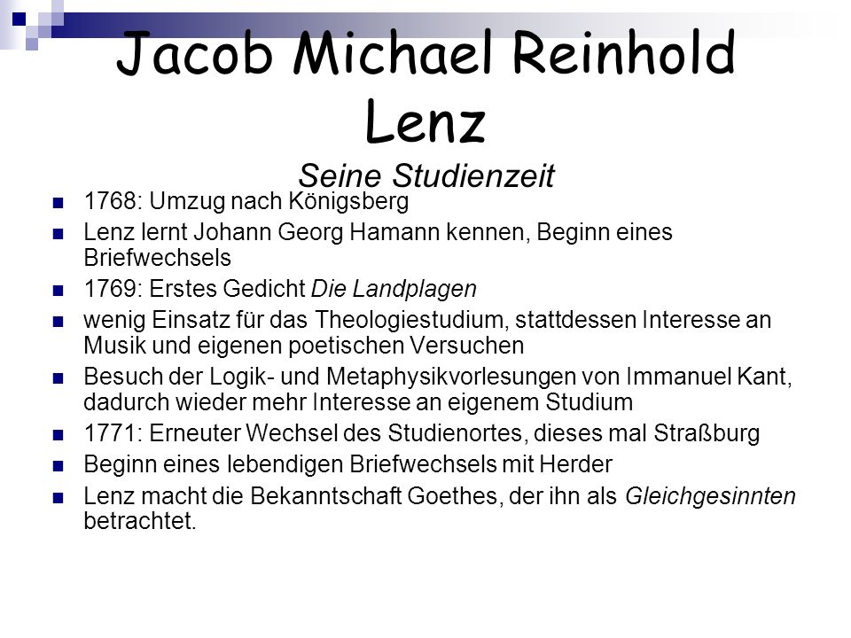 Jacob Michael Reinhold Lenz Seine Studienzeit