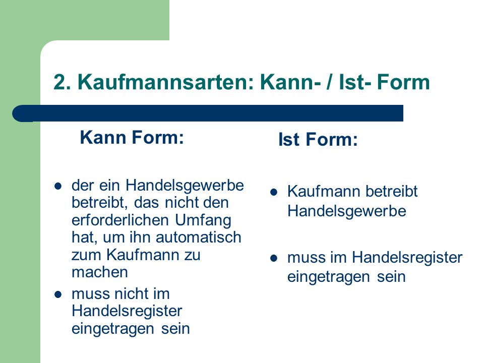 2. Kaufmannsarten: Kann- / Ist- Form