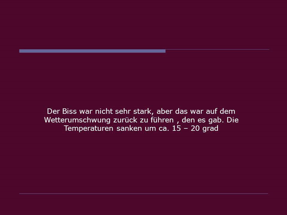 Der Biss war nicht sehr stark, aber das war auf dem Wetterumschwung zurück zu führen , den es gab.