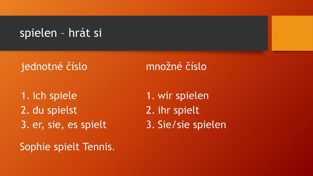 spielen – hrát si jednotné číslo ich spiele du spielst