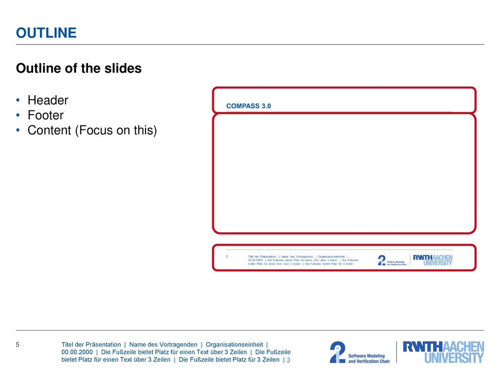 OUTLINE Outline of the slides Header Footer Content (Focus on this)