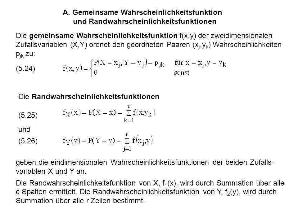 A. Gemeinsame Wahrscheinlichkeitsfunktion und Randwahrscheinlichkeitsfunktionen