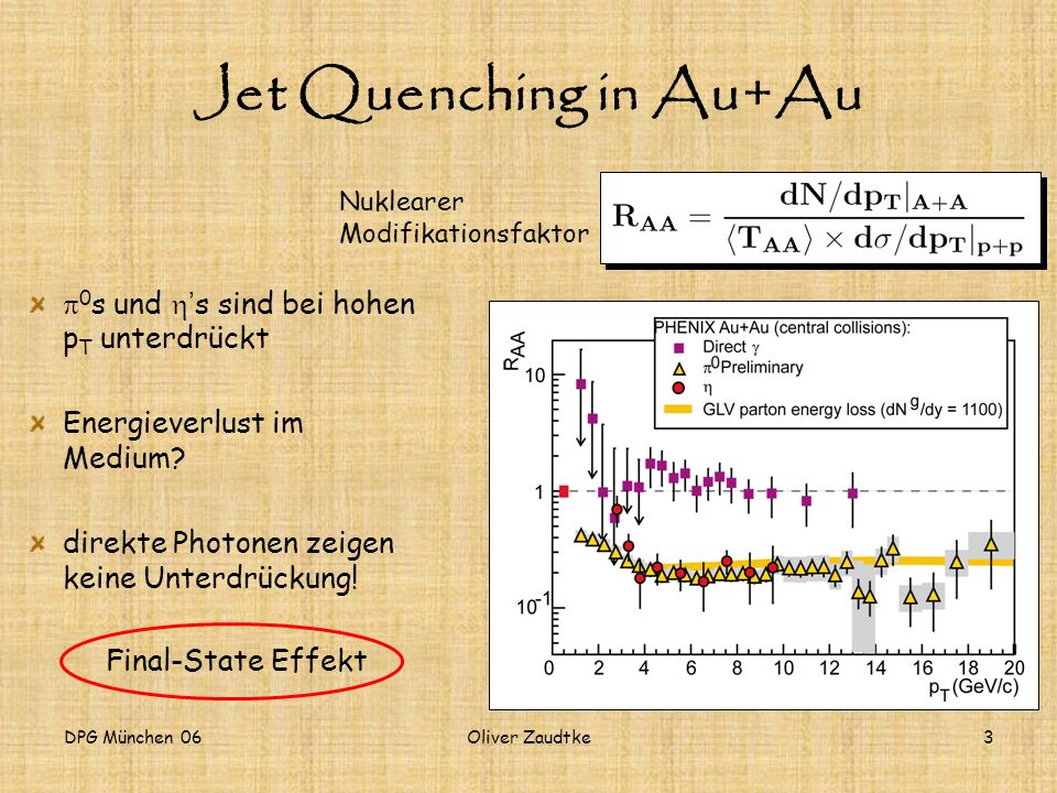 Jet Quenching in Au+Au p0s und h’s sind bei hohen pT unterdrückt