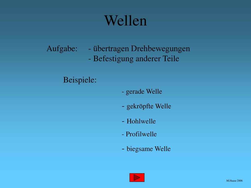 Wellen Aufgabe: - übertragen Drehbewegungen - Befestigung anderer Teile. Beispiele: gerade Welle.