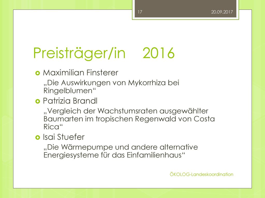 Preisträger/in 2016 Maximilian Finsterer Patrizia Brandl Isai Stuefer