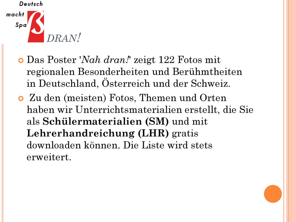 Nah dran! Das Poster Nah dran! zeigt 122 Fotos mit regionalen Besonderheiten und Berühmtheiten in Deutschland, Österreich und der Schweiz.