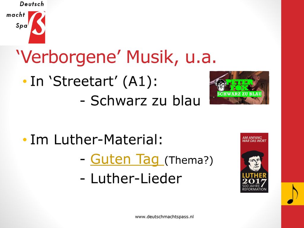‘Verborgene’ Musik, u.a. In ‘Streetart’ (A1): - Schwarz zu blau
