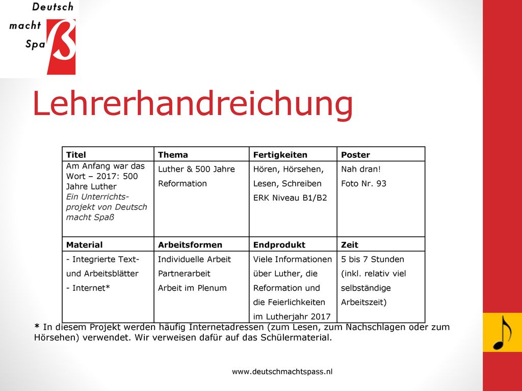Lehrerhandreichung Titel. Thema. Fertigkeiten. Poster. Am Anfang war das Wort – 2017: 500 Jahre Luther.