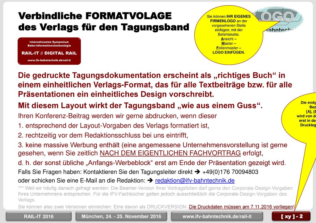 Verbindliche FORMATVOLAGE des Verlags für den Tagungsband