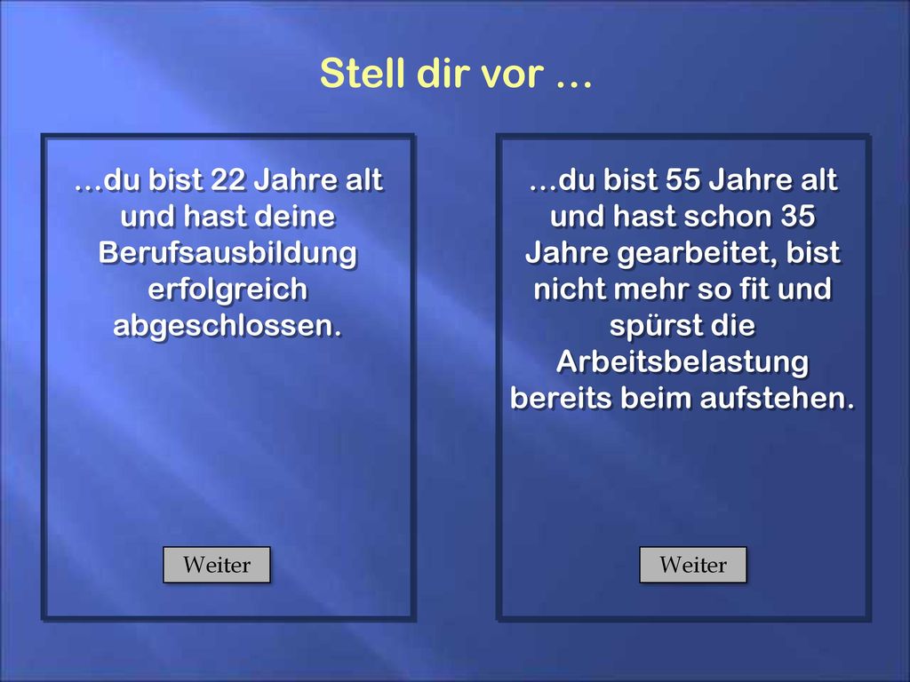 Stell dir vor … …du bist 22 Jahre alt und hast deine Berufsausbildung erfolgreich abgeschlossen.