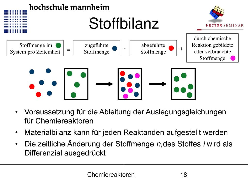 Stoffbilanz = Stoffmenge im System pro Zeiteinheit. zugeführte Stoffmenge. abgeführte Stoffmenge.