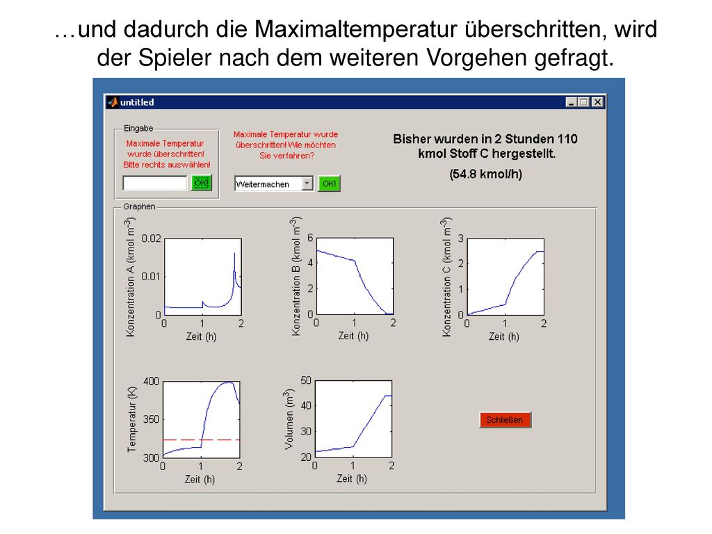 …und dadurch die Maximaltemperatur überschritten, wird der Spieler nach dem weiteren Vorgehen gefragt.