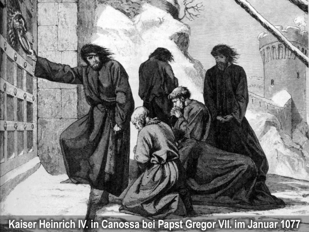 Kaiser Heinrich IV. in Canossa bei Papst Gregor VII. im Januar 1077