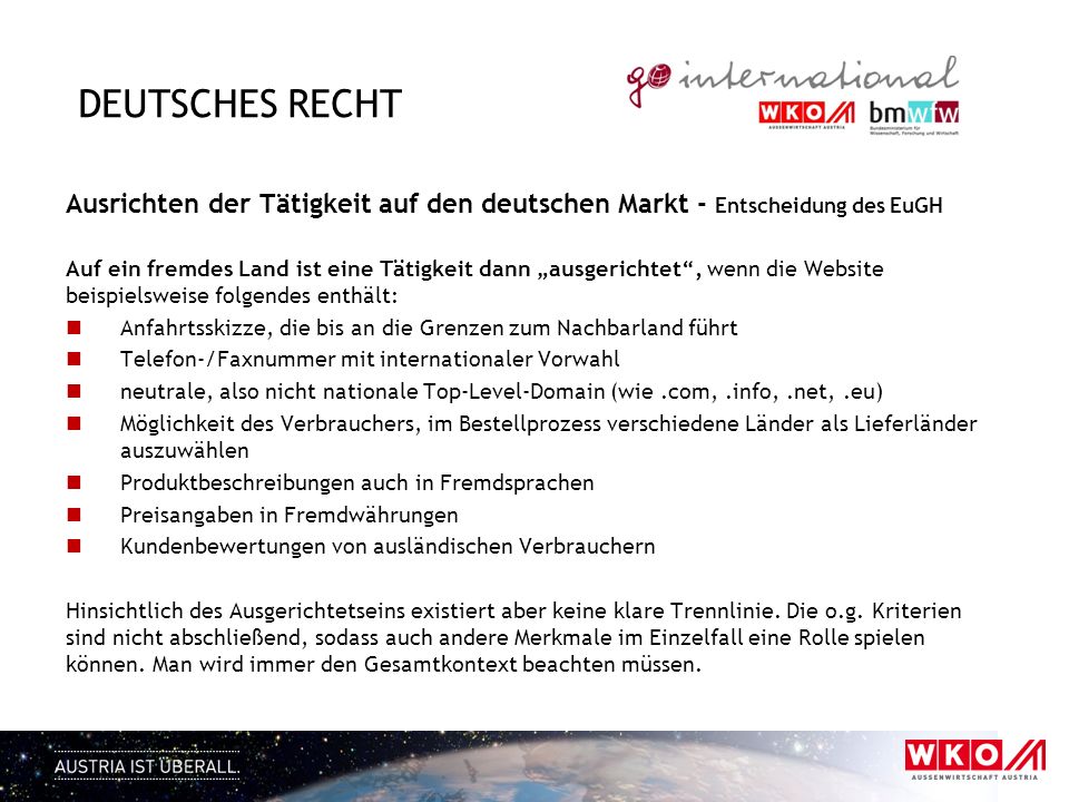 Deutsches Recht Ausrichten der Tätigkeit auf den deutschen Markt - Entscheidung des EuGH.