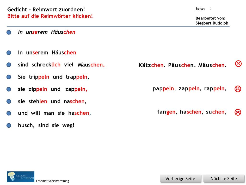    Gedicht – Reimwort zuordnen! Bitte auf die Reimwörter klicken!