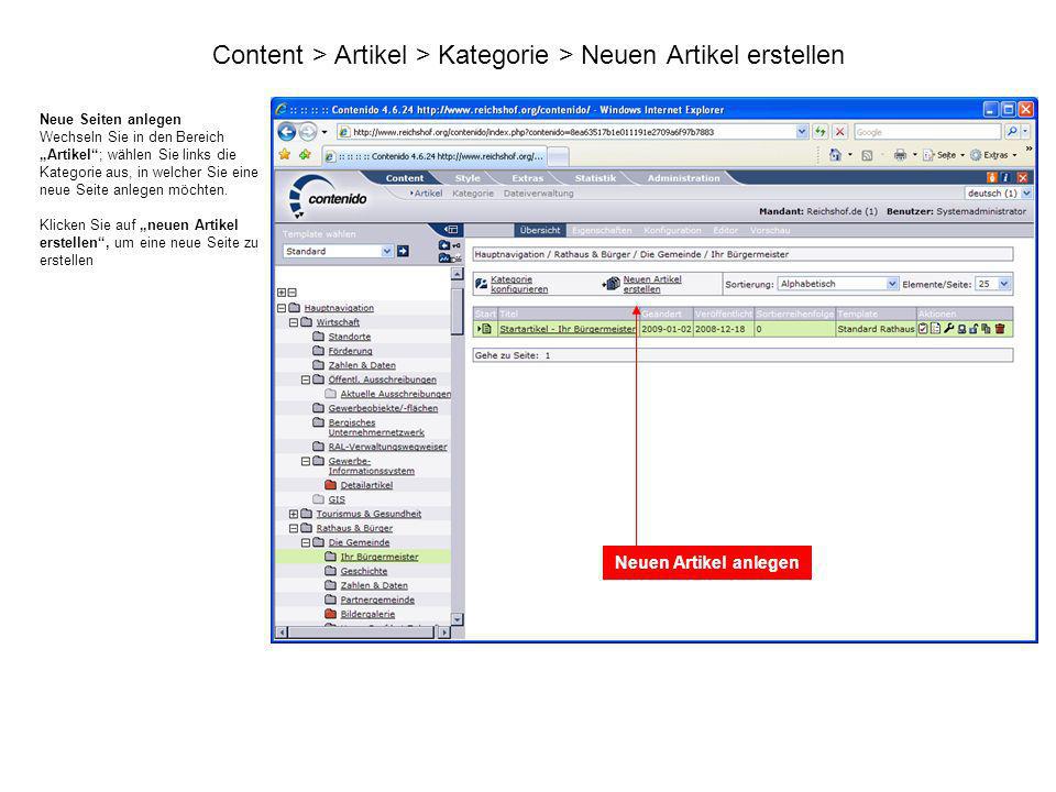 Content > Artikel > Kategorie > Neuen Artikel erstellen