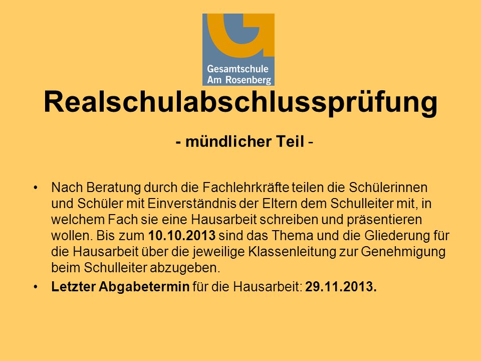 Realschulabschlussprüfung - mündlicher Teil -