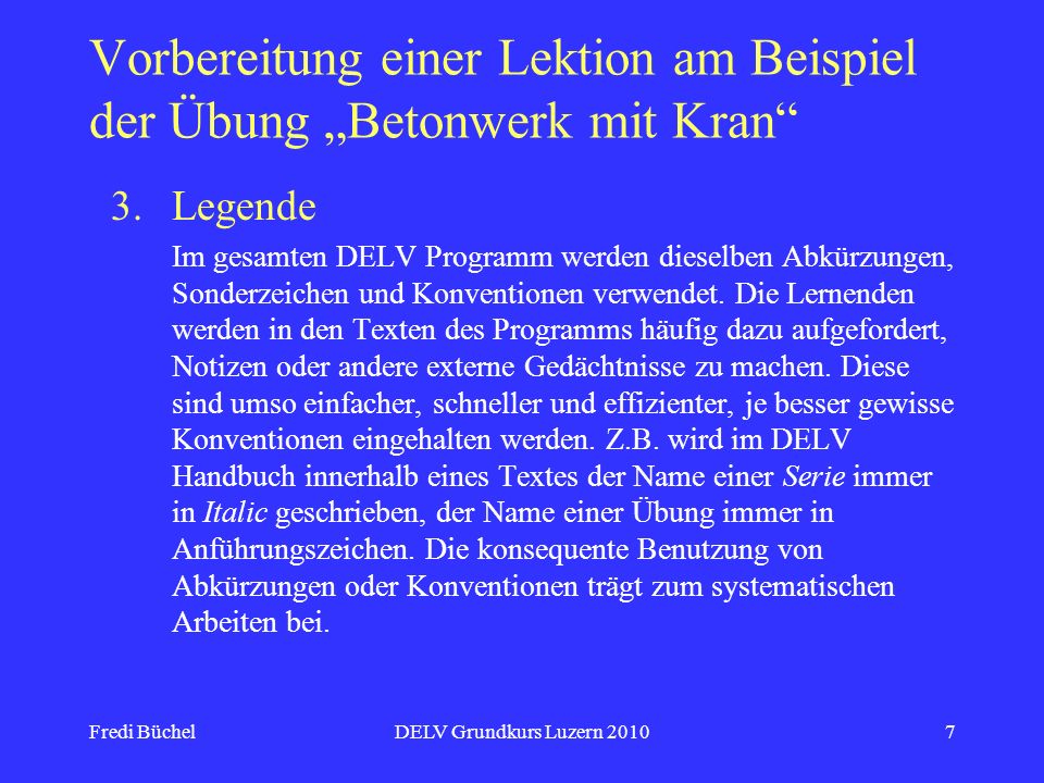 Vorbereitung einer Lektion am Beispiel der Übung „Betonwerk mit Kran