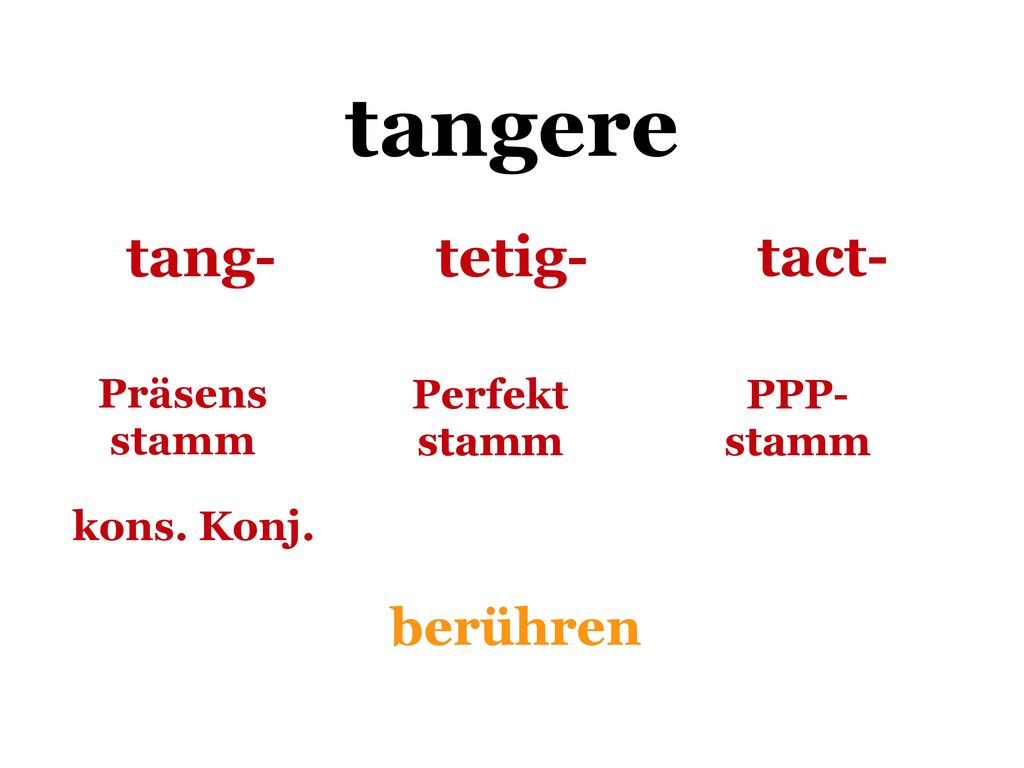 tangere tang- tetig- tact- berühren Präsens stamm Perfekt stamm PPP-