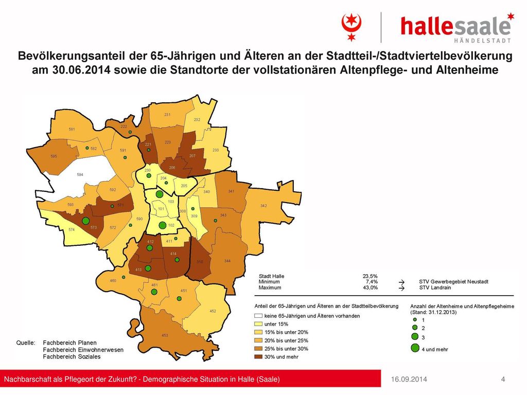 Bevölkerungsanteil der 65-Jährigen und Älteren an der Stadtteil-/Stadtviertelbevölkerung am sowie die Standtorte der vollstationären Altenpflege- und Altenheime