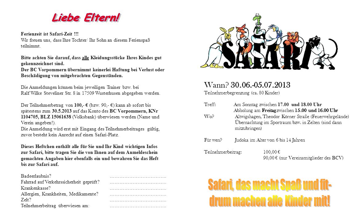 Safari, das macht Spaß und fit- drum machen alle Kinder mit!