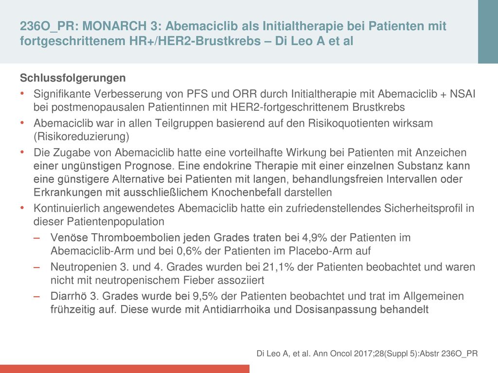 236O_PR: MONARCH 3: Abemaciclib als Initialtherapie bei Patienten mit fortgeschrittenem HR+/HER2-Brustkrebs – Di Leo A et al