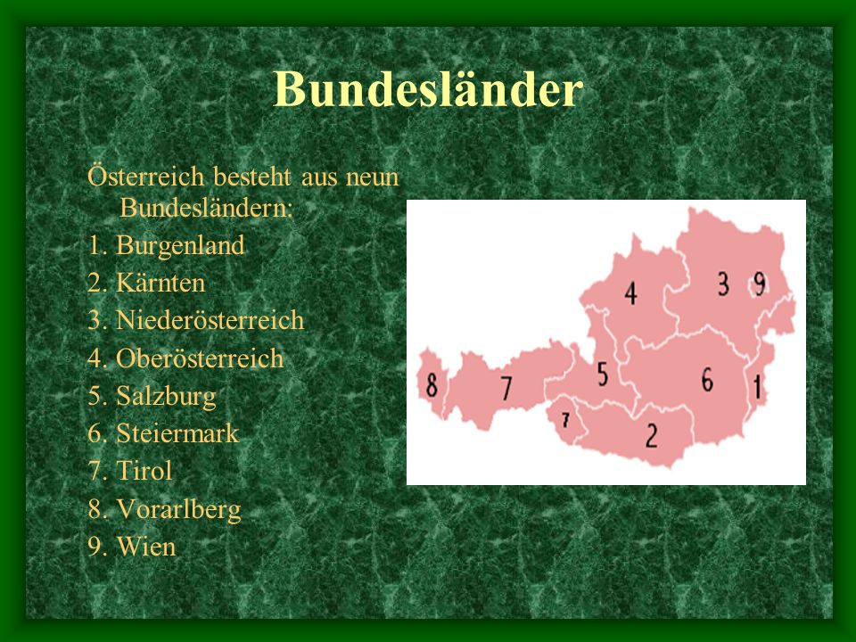 Bundesländer Österreich besteht aus neun Bundesländern: 1. Burgenland
