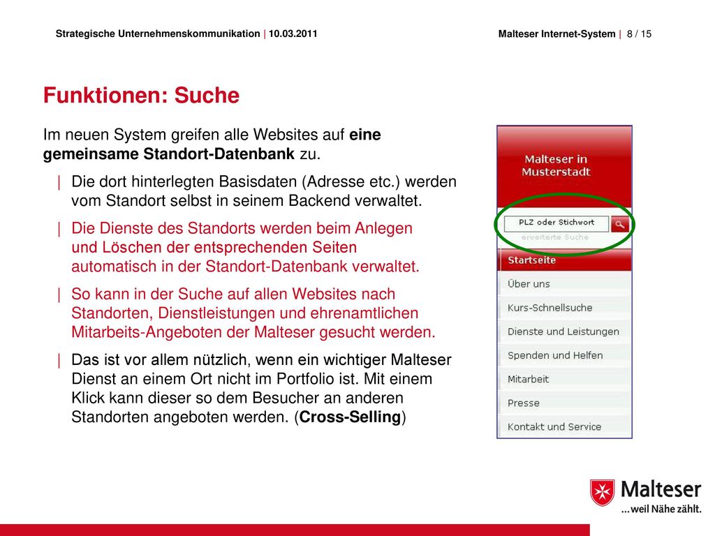 Funktionen: Suche Im neuen System greifen alle Websites auf eine gemeinsame Standort-Datenbank zu.