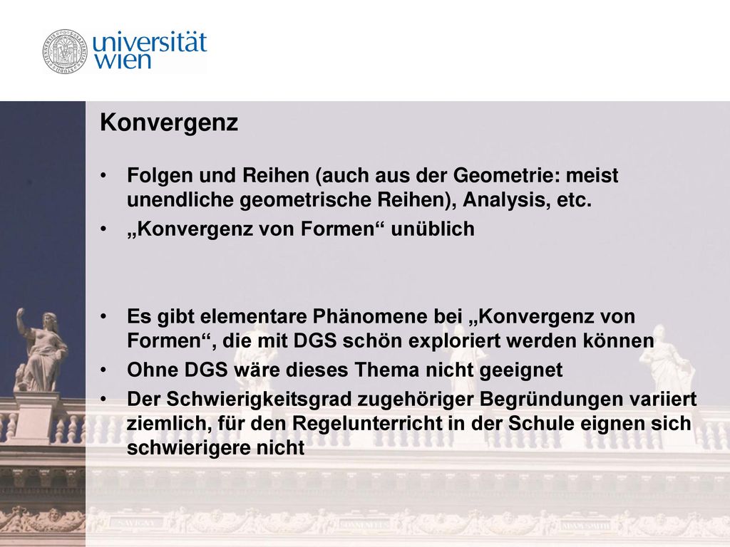 Konvergenz Folgen und Reihen (auch aus der Geometrie: meist unendliche geometrische Reihen), Analysis, etc.