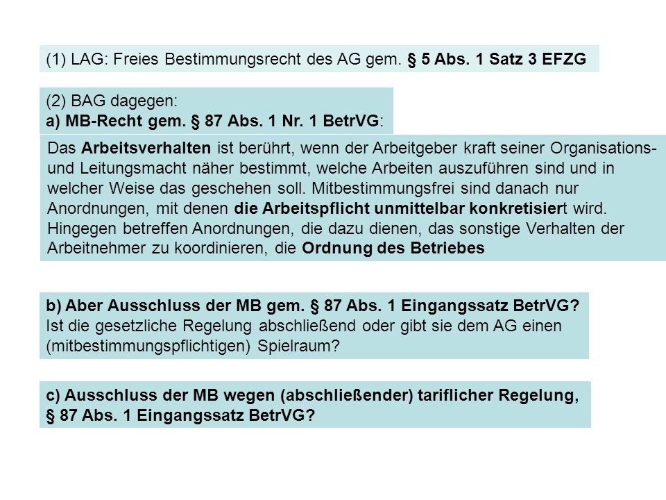 (1) LAG: Freies Bestimmungsrecht des AG gem. § 5 Abs. 1 Satz 3 EFZG