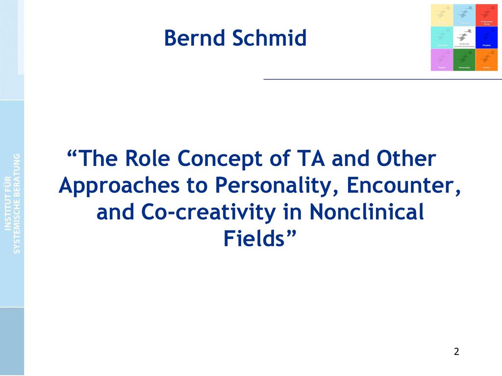 Bernd Schmid The Role Concept of TA and Other Approaches to Personality, Encounter, and Co-creativity in Nonclinical Fields