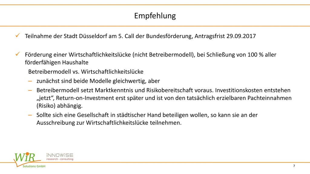Empfehlung Teilnahme der Stadt Düsseldorf am 5. Call der Bundesförderung, Antragsfrist