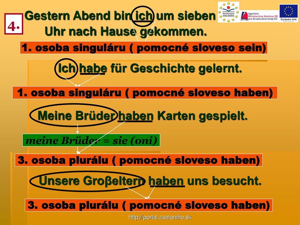 4. Gestern Abend bin ich um sieben Uhr nach Hause gekommen.