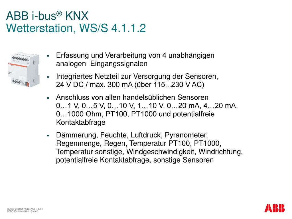 ABB i-bus® KNX Wetterstation - ppt herunterladen