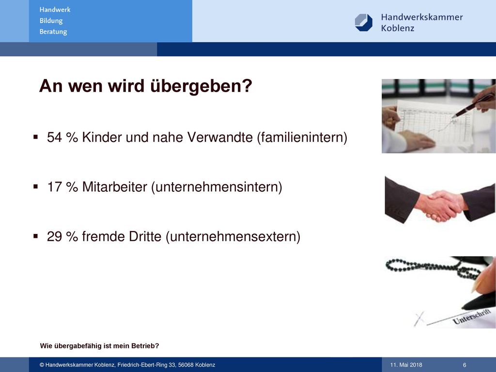 An wen wird übergeben 54 % Kinder und nahe Verwandte (familienintern)