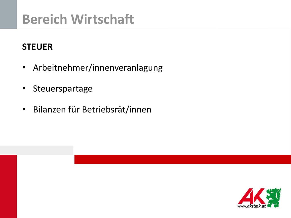 Bereich Wirtschaft STEUER Arbeitnehmer/innenveranlagung Steuerspartage