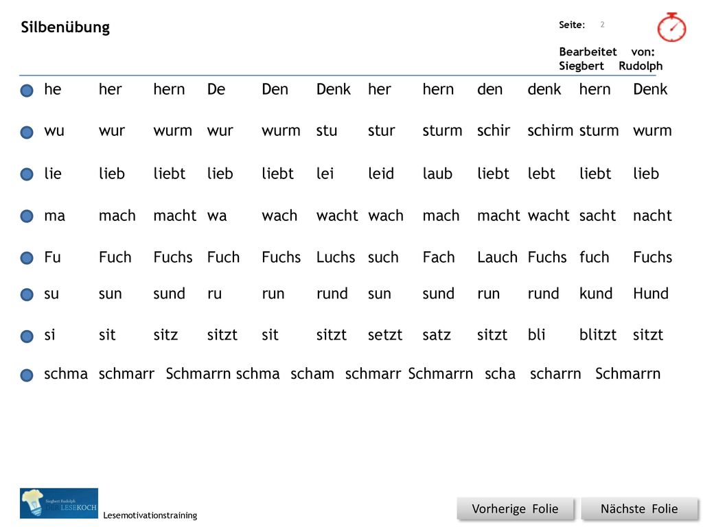 Silbenübung he her hern De Den Denk her hern den denk hern Denk wu wur