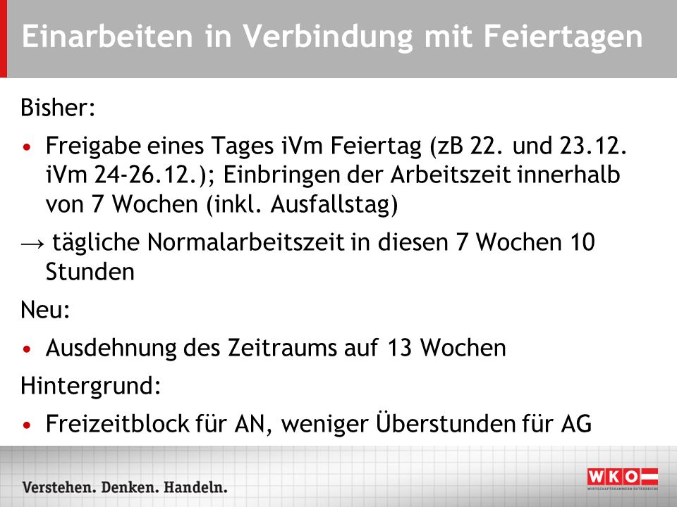 Einarbeiten in Verbindung mit Feiertagen