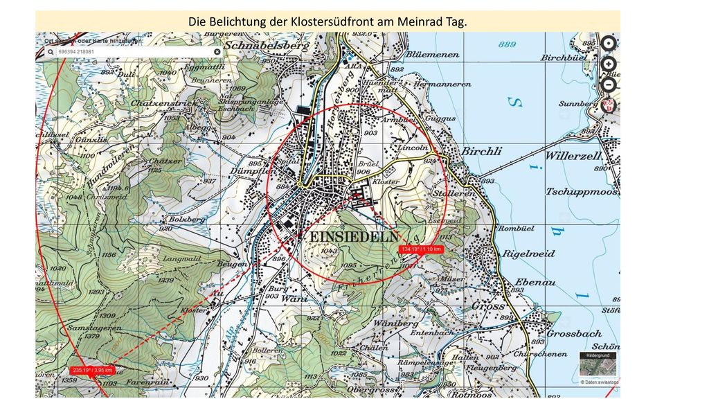 Die Belichtung der Klostersüdfront am Meinrad Tag.